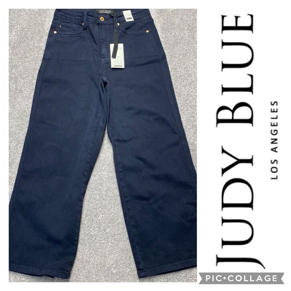 Judy Blue High Waist Garment Dyed Dark Wash Wide Leg Tummy Control JB88807 NWT